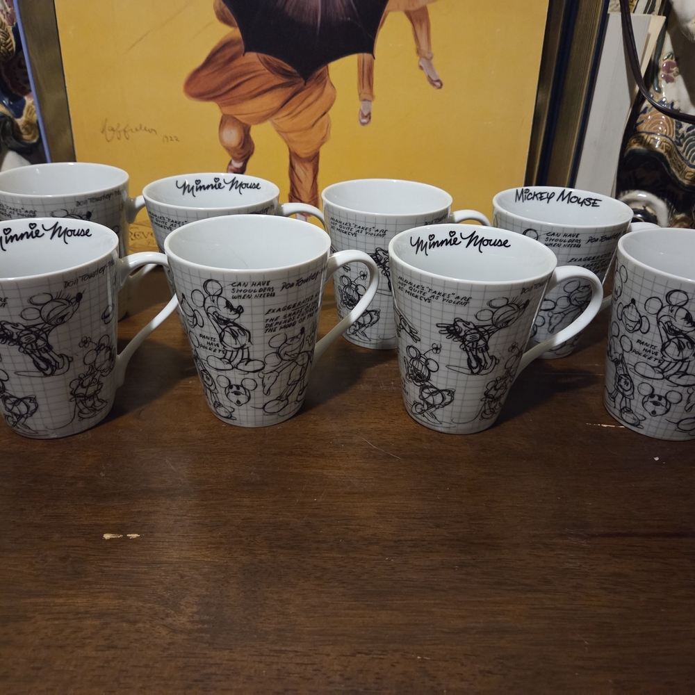 2008 Disney Mickey Mouse Sketch Mug Set Of 8 - Black and White